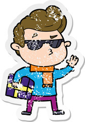 distressed sticker of a cartoon cool guy