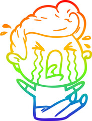 rainbow gradient line drawing cartoon crying man