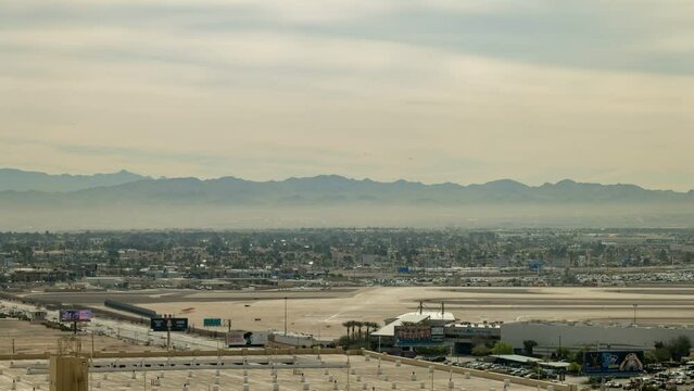 Las Vegas, NV - 4/3/2023: Time Lapse of Planes Flying into the Las Vegas Airport 