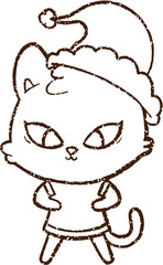 Festive Cat Charcoal Drawing