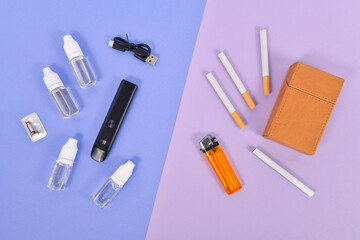 Comparison between electronic and real cigarette with tools