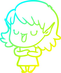 cold gradient line drawing cartoon elf girl