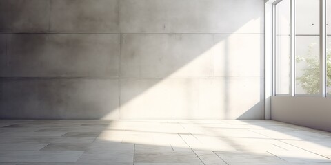 Concrete wall and floor background for product display or mock up, three dimensional showroom. Background. Mockup. Generative AI. Abstract white interior of an empty room with concrete walls