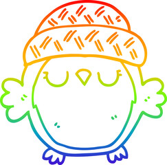 rainbow gradient line drawing cute cartoon owl in hat