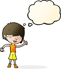 cartoon boy with positive attitude with thought bubble