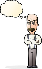 cartoon annoyed old man with thought bubble