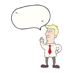 speech bubble textured cartoon waving man