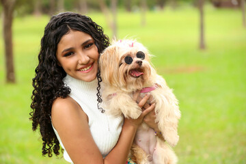 brazilian girl with her pet dog, bond, friendship, love, companionship, responsibility