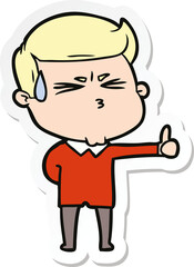 sticker of a cartoon man sweating