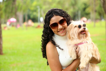 brazilian girl with her pet dog, bond, friendship, love, companionship, responsibility