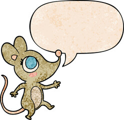 cute cartoon mouse and speech bubble in retro texture style