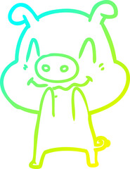 cold gradient line drawing nervous cartoon pig
