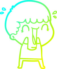 cold gradient line drawing laughing cartoon man