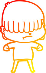 warm gradient line drawing cartoon boy with untidy hair