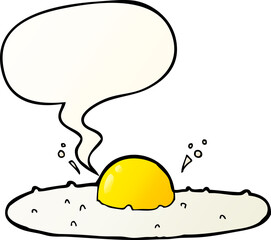 cartoon fried egg and speech bubble in smooth gradient style