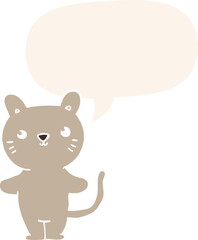 cartoon cat and speech bubble in retro style