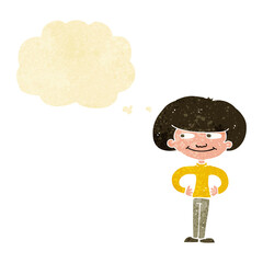 cartoon boy with hands on hips with thought bubble