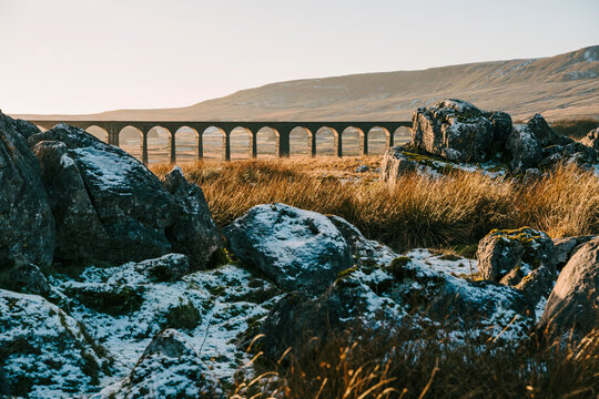 Ribblehead viaduct sunset in winter