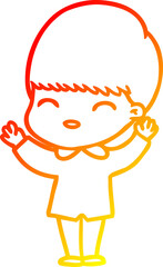 warm gradient line drawing happy cartoon boy
