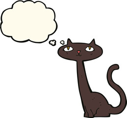 cartoon black cat with thought bubble