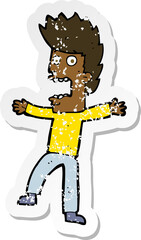 retro distressed sticker of a cartoon terrified man