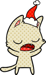 talking cat comic book style illustration of a wearing santa hat