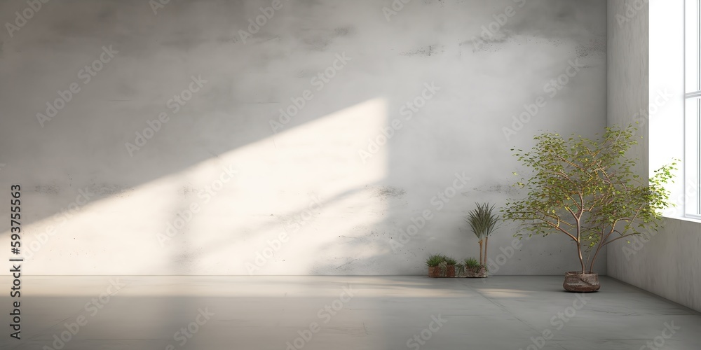 Sticker Concrete wall and floor background for product display or mock up, three dimensional showroom. Background. Mockup. Generative AI. Abstract white interior of an empty room with concrete walls