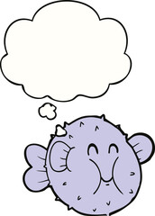 cartoon puffer fish and thought bubble