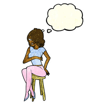 recommend clip art: cartoon woman sitting on bar stool with thought bubble