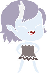 flat color style cartoon laughing vampire girl