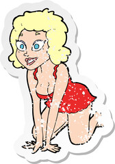 retro distressed sticker of a cartoon funny sexy woman