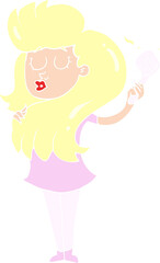 flat color illustration of a cartoon woman brushing hair
