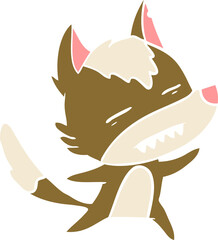 flat color style cartoon wolf showing teeth whilst dancing