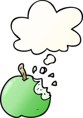 cartoon bitten apple and thought bubble in smooth gradient style