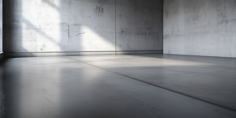 Concrete wall and floor background for product display or mock up, three dimensional showroom. Background. Mockup. Generative AI. Abstract white interior of an empty room with concrete walls