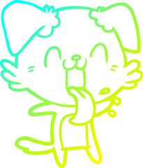 cold gradient line drawing cartoon panting dog