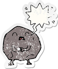 cartoon rock and speech bubble distressed sticker