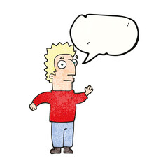 speech bubble textured cartoon man waving