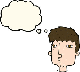 cartoon curious man with thought bubble