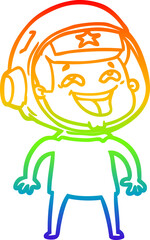 rainbow gradient line drawing cartoon laughing astronaut