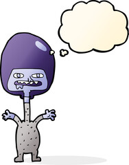 cartoon space alien with thought bubble