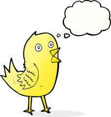 cartoon tweeting bird with thought bubble