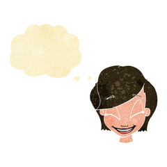 cartoon pretty female face with thought bubble