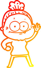 warm gradient line drawing cartoon happy old woman