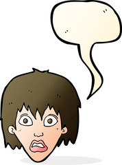 cartoon frightened woman with speech bubble