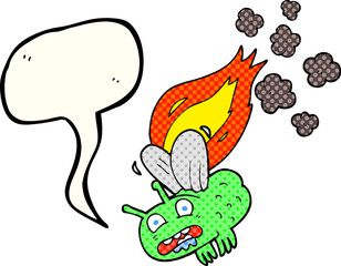comic book speech bubble cartoon fly crashing and burning