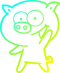 cold gradient line drawing cheerful pig cartoon