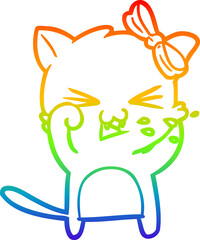 rainbow gradient line drawing cartoon cat