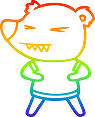 rainbow gradient line drawing angry bear cartoon in t shirt