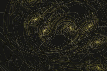 Dark green pattern of crooked threads on a black background. Abstract fractal 3D rendering